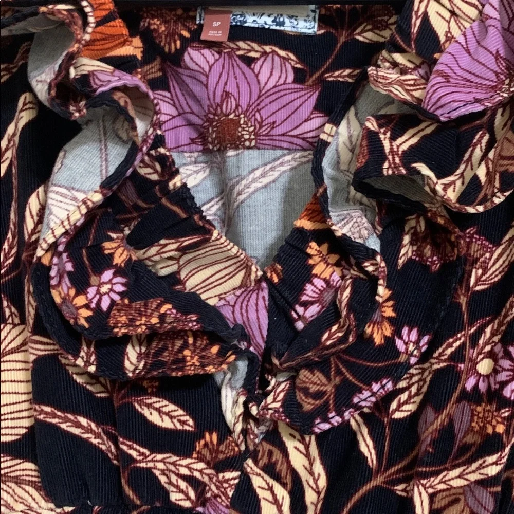 Pilcro Tiered Corduroy Floral Ruffle Mini Dress Long Sleeve SP - Picture 5 of 7